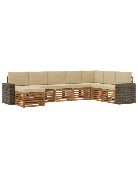 Set di divani da esterno con cuscino 8 pcs Naturale e Beige