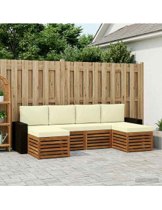 Set divani 6 pcs Naturale e Crema Legno di Acacia Massello