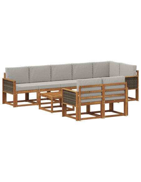 Set di divani da esterno 9 pcs Naturale e Grigio Chiaro