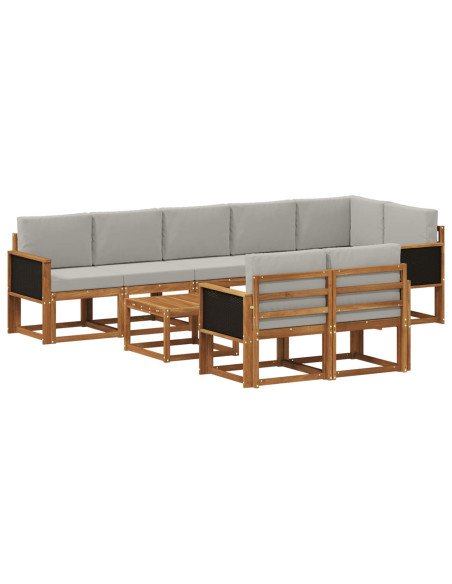 Set di divani da esterno 9 pcs Naturale e Grigio Chiaro