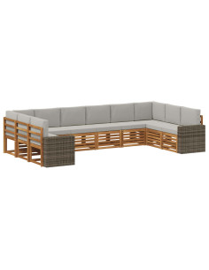 Set di divani da esterno 10 pcs Naturale e Grigio Chiaro