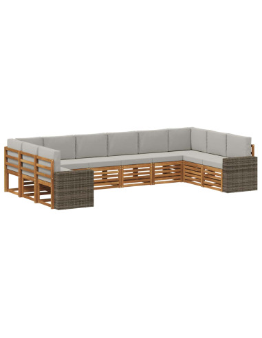 Set di divani da esterno 10 pcs Naturale e Grigio Chiaro