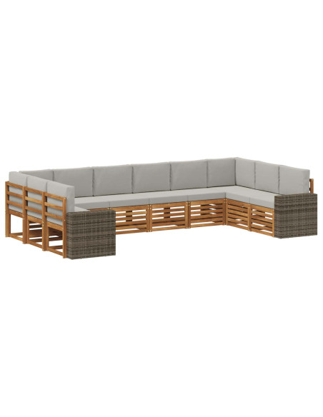 Set di divani da esterno 10 pcs Naturale e Grigio Chiaro