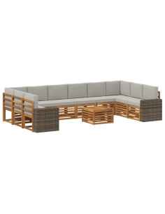 Set di divani da esterno 11 pcs Naturale e Grigio Chiaro