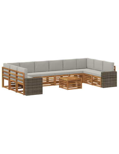 Set di divani da esterno 11 pcs Naturale e Grigio Chiaro