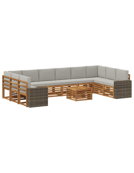 Set di divani da esterno 11 pcs Naturale e Grigio Chiaro
