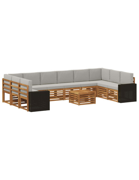 Set di divani da esterno 11 pcs Naturale e Grigio Chiaro
