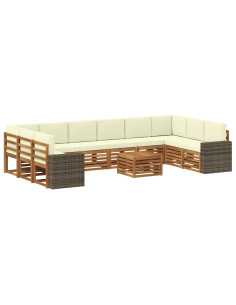 Set di divani da esterno 11 pcs Naturale e Crema Poliestere