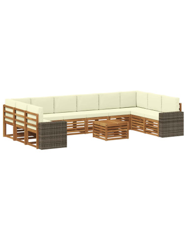 Set di divani da esterno 11 pcs Naturale e Crema Poliestere