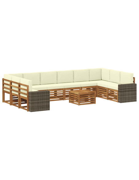 Set di divani da esterno 11 pcs Naturale e Crema Poliestere