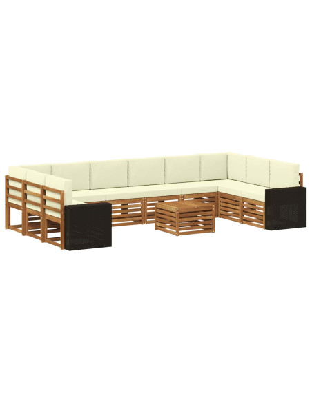 Set di divani da esterno 11 pcs Naturale e Crema Poliestere
