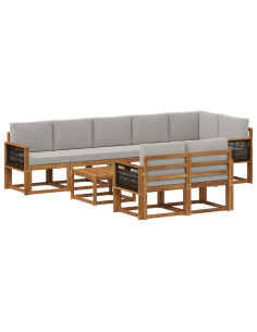Set di divani da esterno 9 pcs Naturale e Grigio Chiaro