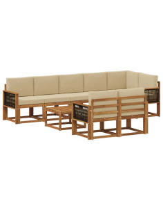 Set di divani da esterno 9 pcs Naturale e Beige Poliestere