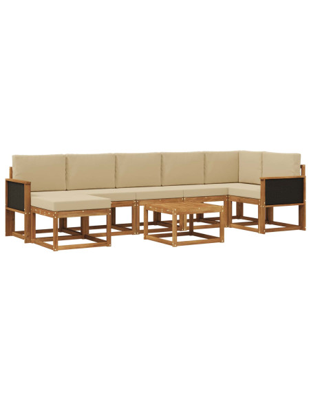 Set di divani da esterno 8 pcs Naturale e Beige Poliestere