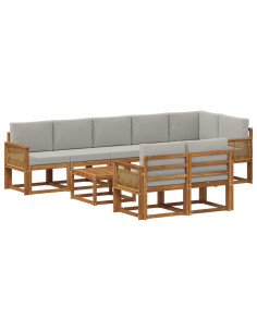 Set di divani da esterno 9 pcs Naturale e Grigio Chiaro