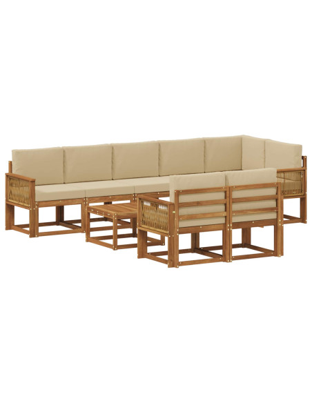 Set di divani da esterno 9 pcs Naturale e Beige Poliestere