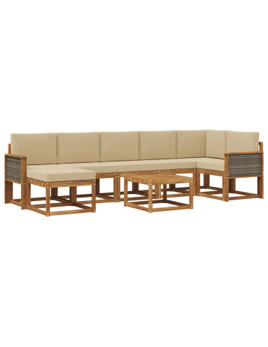 Set di divani da esterno 8 pcs Naturale e Beige Poliestere