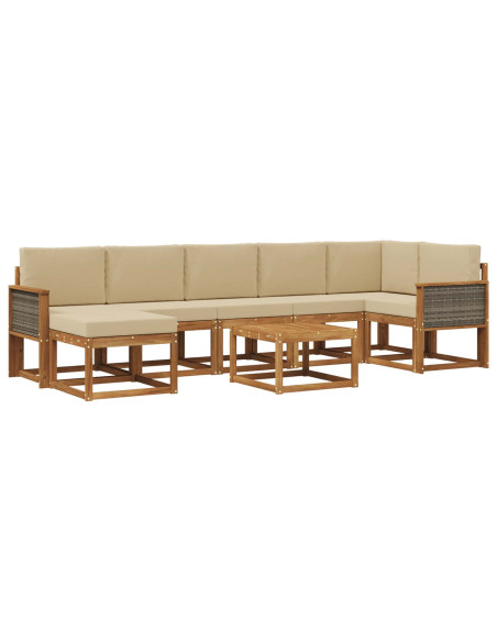 Set di divani da esterno 8 pcs Naturale e Beige Poliestere