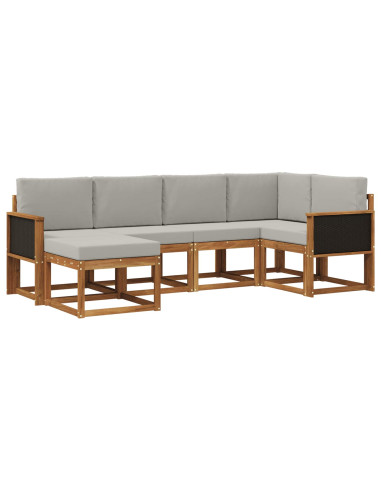 Set di divani da esterno 6 pcs Naturale e Grigio Chiaro