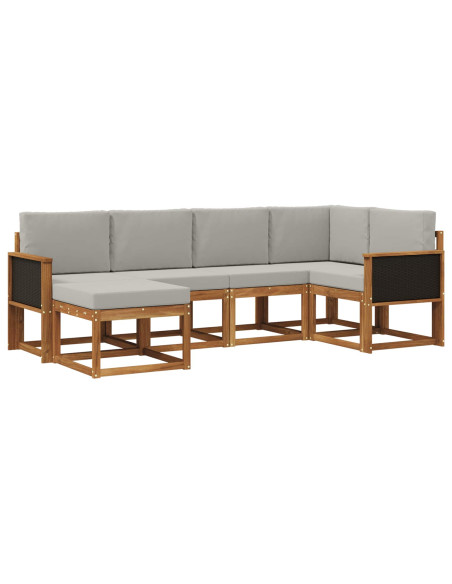 Set di divani da esterno 6 pcs Naturale e Grigio Chiaro