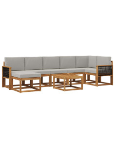 Set di divani da esterno 8 pcs Naturale e Grigio Chiaro