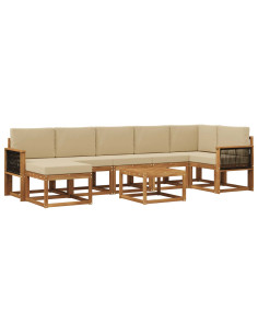 Set di divani da esterno 8 pcs Naturale e Beige Poliestere