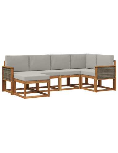 Set di divani da esterno 6 pcs Naturale e Grigio Chiaro