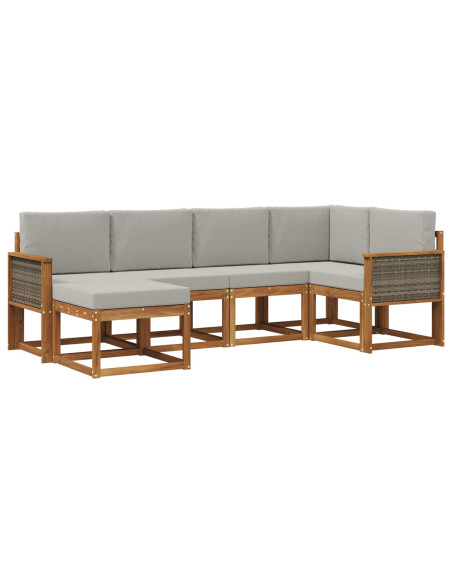 Set di divani da esterno 6 pcs Naturale e Grigio Chiaro