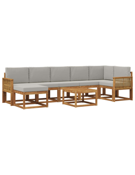 Set di divani da esterno 8 pcs Naturale e Grigio Chiaro