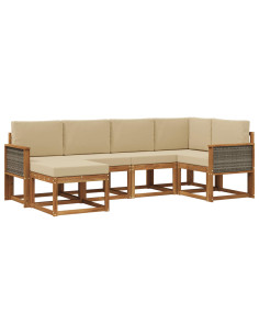 Set di divani da esterno 6 pcs Naturale e Beige Poliestere