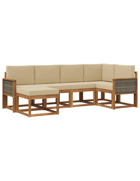 Set di divani da esterno 6 pcs Naturale e Beige Poliestere