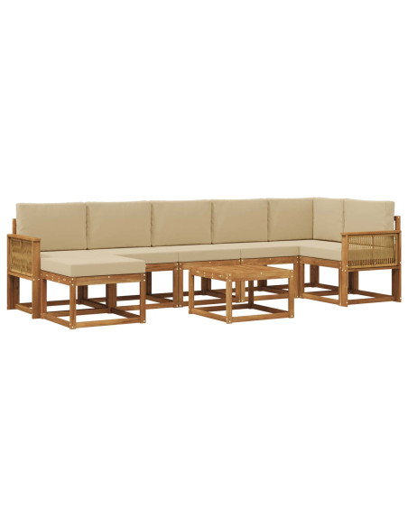 Set di divani da esterno 8 pcs Naturale e Beige Poliestere