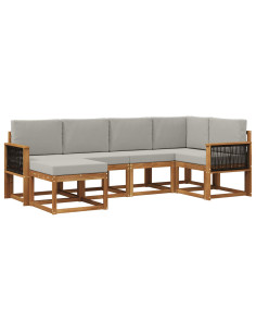 Set di divani da esterno 6 pcs Naturale e Grigio Chiaro