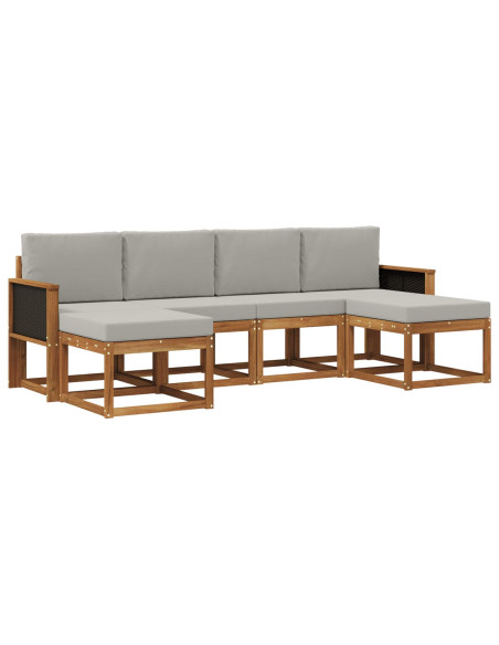 Set di divani da esterno 6 pcs Naturale e Grigio Chiaro