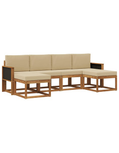 Set di divani da esterno 6 pcs Naturale e Beige Poliestere