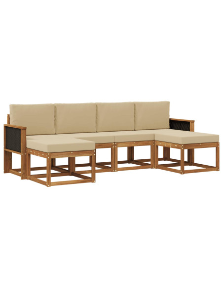 Set di divani da esterno 6 pcs Naturale e Beige Poliestere