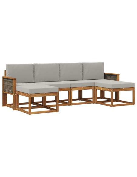 Set di divani da esterno 6 pcs Naturale e Grigio Chiaro