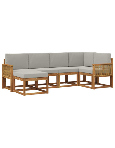 Set di divani da esterno 6 pcs Naturale e Grigio Chiaro