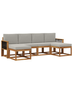 Set di divani da esterno 6 pcs Naturale e Grigio Chiaro
