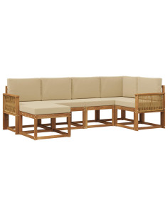 Set di divani da esterno 6 pcs Naturale e Beige Poliestere