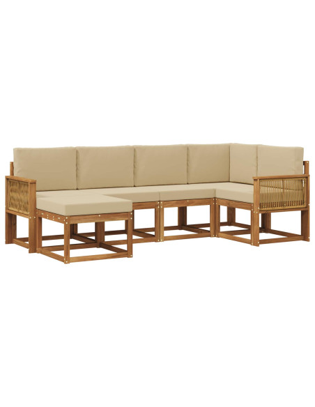 Set di divani da esterno 6 pcs Naturale e Beige Poliestere