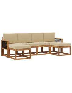 Set di divani da esterno 6 pcs Naturale e Beige Poliestere