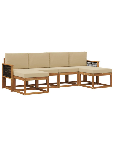 Set di divani da esterno 6 pcs Naturale e Beige Poliestere