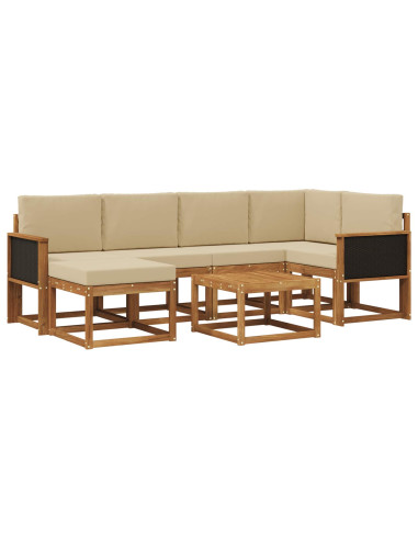 Set di divani da esterno con cuscino 7 pcs Naturale e Beige