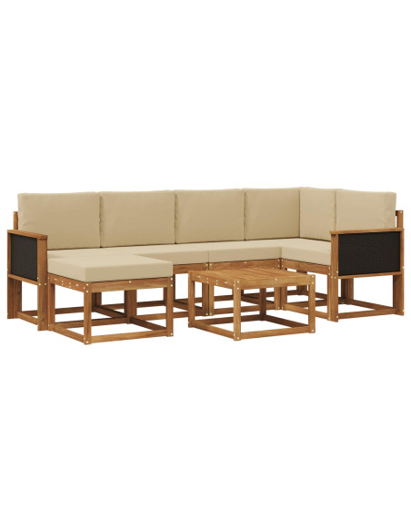 Set di divani da esterno con cuscino 7 pcs Naturale e Beige