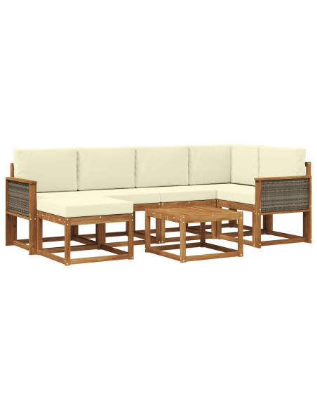 Set di divani da esterno con cuscino 7 pcs Naturale e Crema