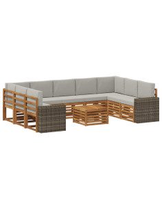 Set divani con cuscino 10 pcs Naturale e Grigio Chiaro