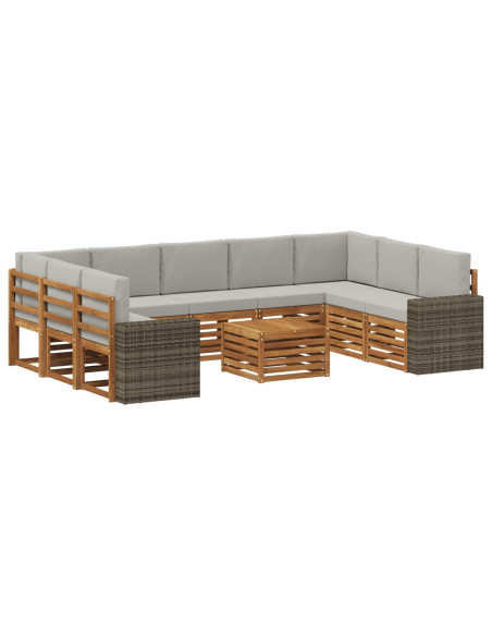 Set divani con cuscino 10 pcs Naturale e Grigio Chiaro