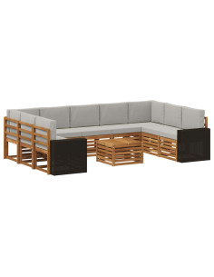 Set divani con cuscino 10 pcs Naturale e Grigio Chiaro