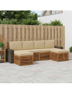Set divani 6 pcs Naturale e Beige Legno di Acacia Massello
